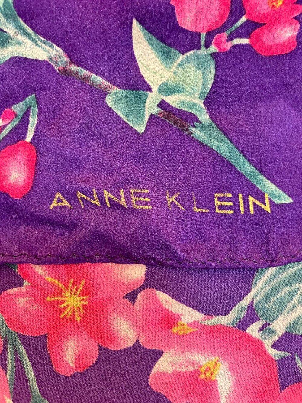 Anne Klein Floral Silk Feel Oblong Scarf Purple Pink Botanical 11 x 50 - Picture 8 of 8